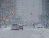 Busy Street During a Snow Storm