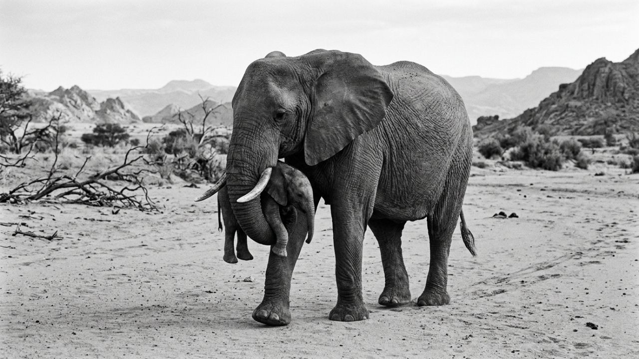 An Elephant Carrying Her Dead Calf Through a Namibian Riverbed Wins Wildlife Photographer of the Year 2026