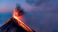 Eruption over Volcan de Fuego at sunrise seen from Acatenango