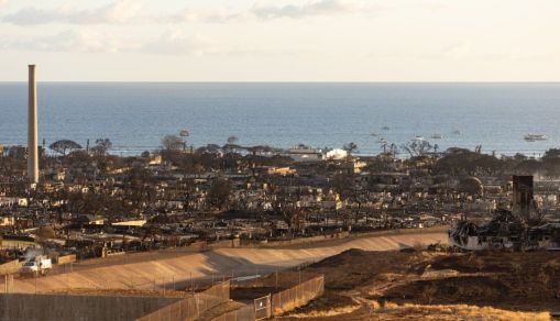 Burned houses and buildings as aftermath of Maui wildfires
