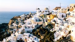 Small town Oia on Santorini Island, Greece, evening